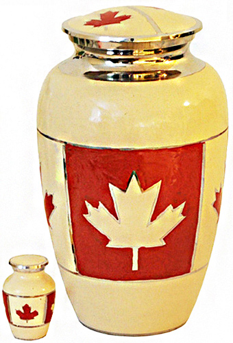 143-A - Brass Urn<br>White and Red/w<br>Maple Leaf
