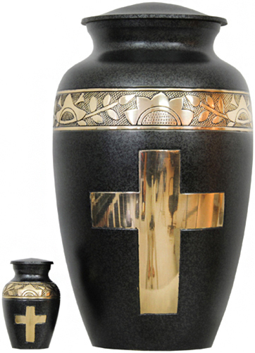 151-A - Brass Urn<br>Black/w Gold<br>Cross & Trim