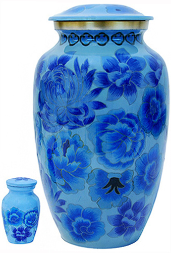 178-A - Brass Urn<br>Blue/w Multi<br>Colored Flowers