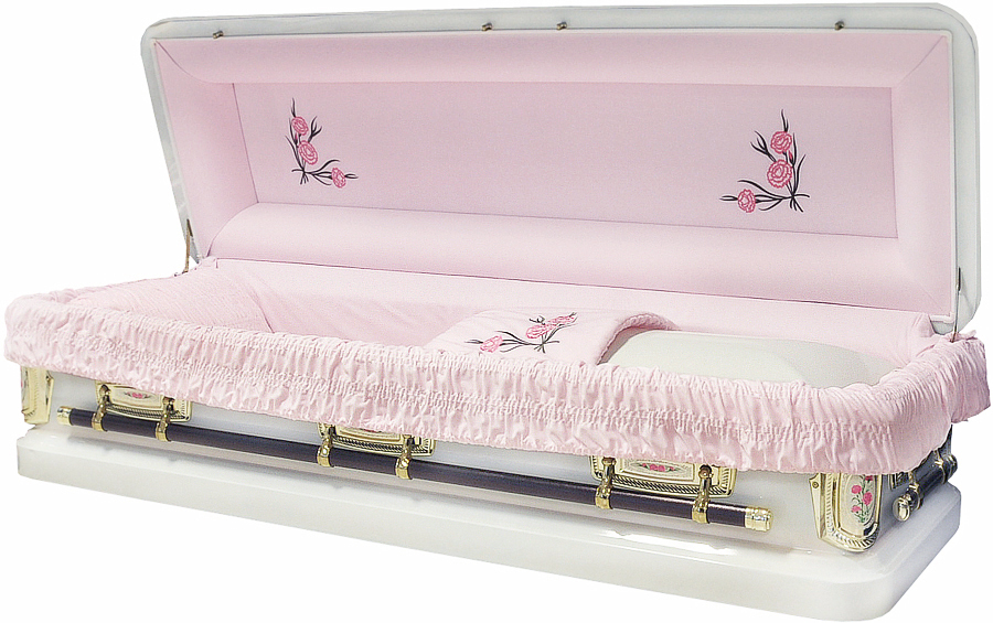 2001-FC- Full Couch w/Foot Panel 18ga<br> Antique White - Pink Velvet - <br>Gold Hardware