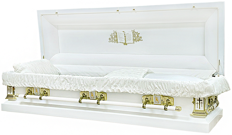 2259-FC   White Full Couch, Lord's Prayer, <br> Gold Hardware, White Velvet