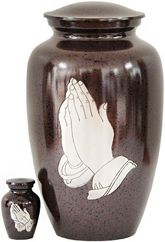 266-A - Brass Urn<br>Praying Hands, Plum+Black Speckles