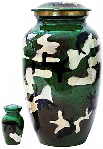 323-A - Brass Urn<br>Green Camouflage/w<br>Gold Trim