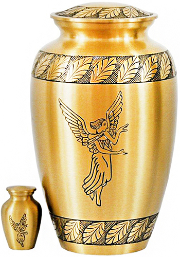 348-A - Brass Urn<br> Gold with Black Trim, Angel