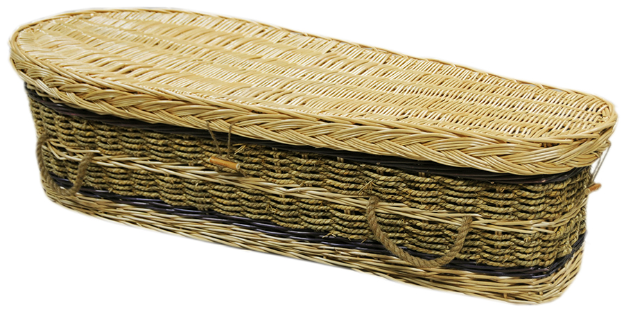 4429 - Childs Seagrass Casket w/ Round Ends, Blue Accent Stripes and Off-White Lining, 49.2