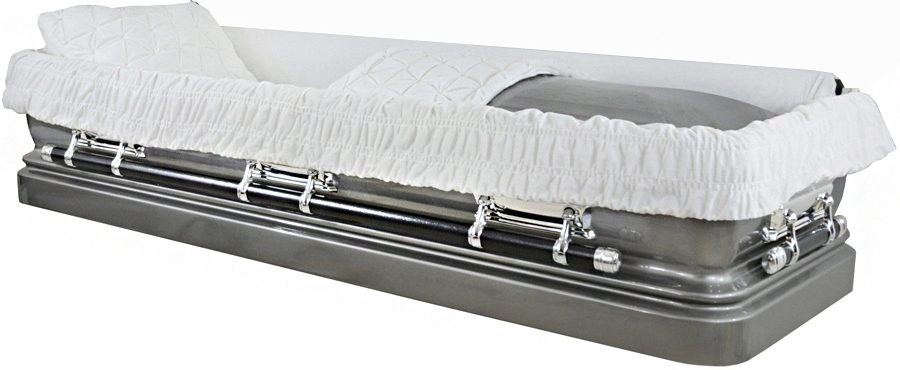 4626-Silver 18ga Priest Casket <br> White Interior w/ Foot Panel <br> Silver Hardware
