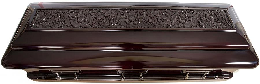 4683FCb - Full Couch Solid Mahogany w/ Carved Top<br> Presidential Model w/Foot Panel and Almond Velvet