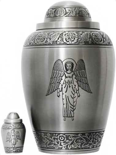048-A - Brass Urn<br>Silver Angel/w Silver<br>Trim