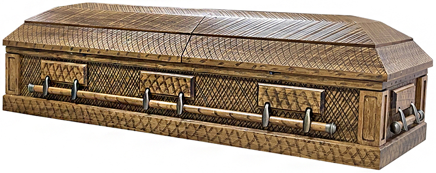 4835a-Wood Pyrography Design Casket <br> Rustic look,  Almond Velvet Interior