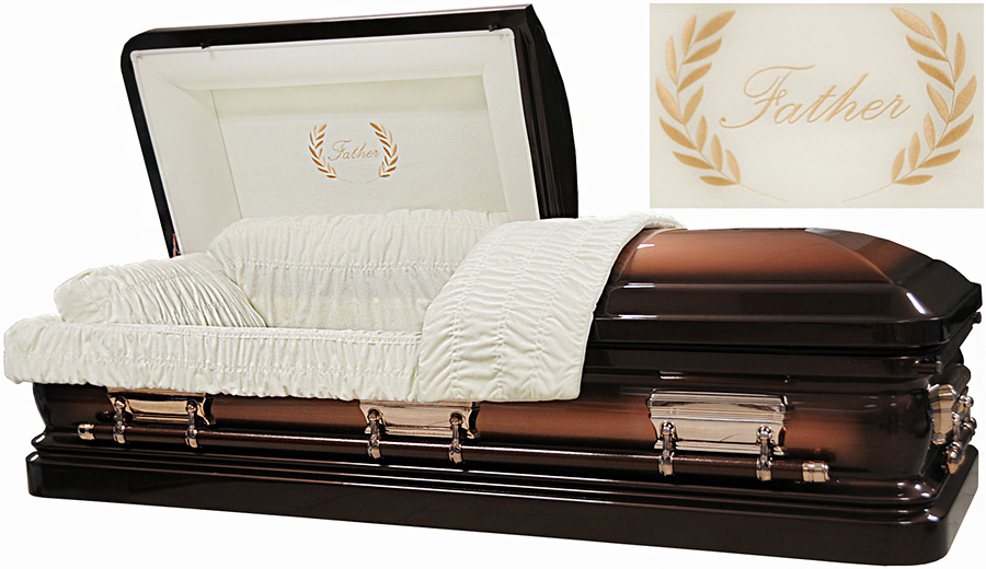 6263 - Father Casket, Brown with Copper Brush, Almond Velvet Interior