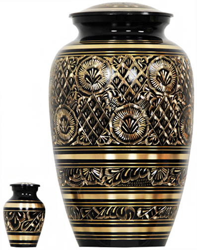 069-A - Brass Urn<br>Black/w Gold<br>Design Trim