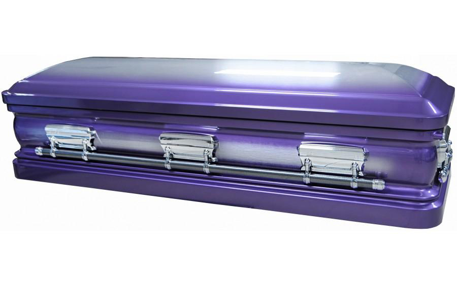 8248-FC - Full Couch w/Foot Panel 18ga<br>Purple Casket - Natural Brush - White Velvet