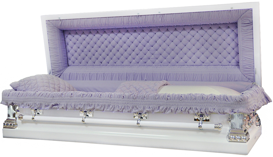 8270-FCB -18g - Lavender Velvet, White Casket, <br> Full Couch Silver Hardware