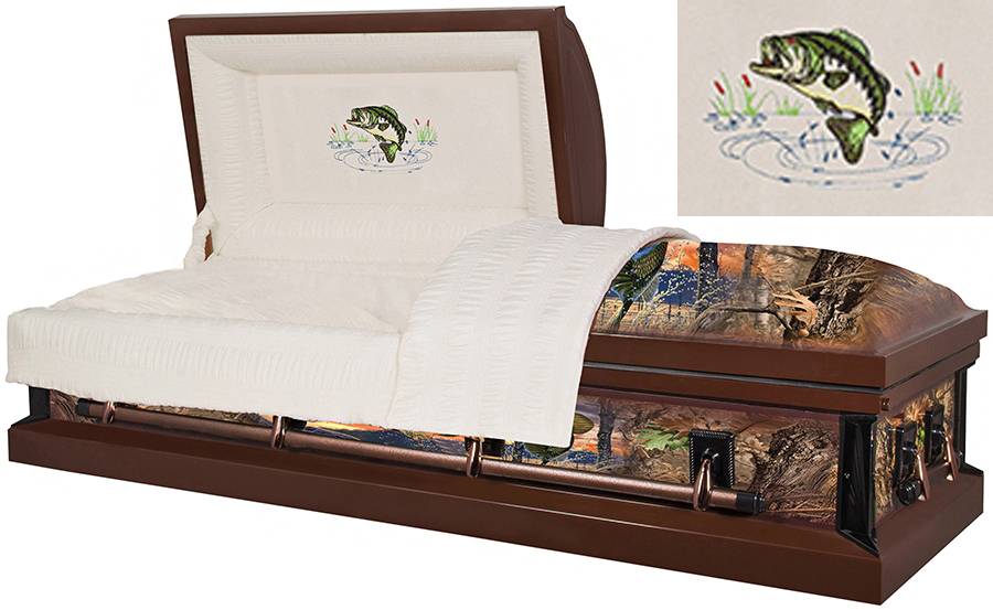 8319 - Fish Wrapped Casket - 18 Gauge<br>Fish Embroidery <br> Beige Interior