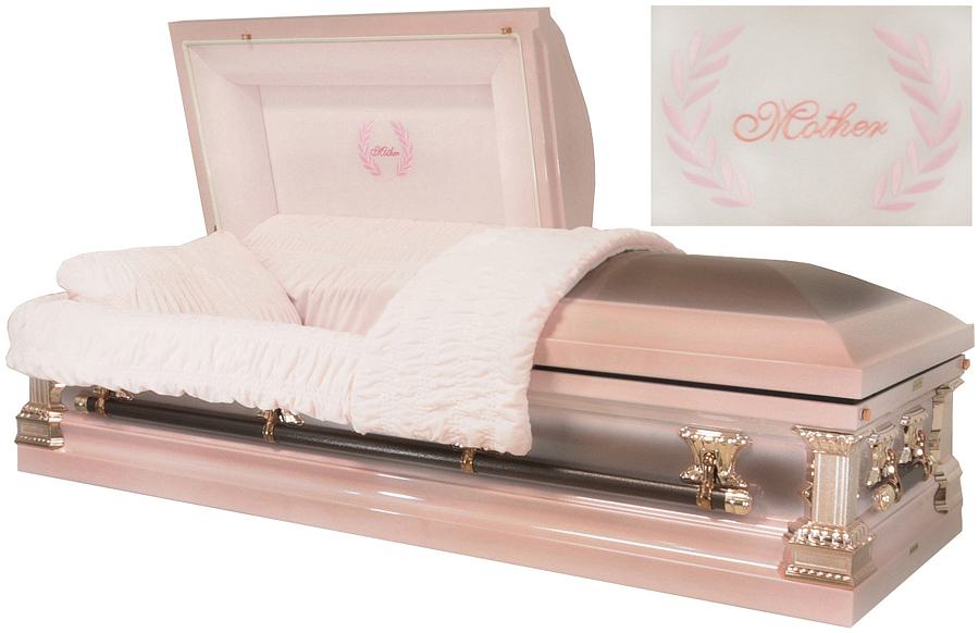 8335 - Mother Casket 18ga<br>Pink with Lilac Metallic, Pink Velvet, Rose Tan Hardware
