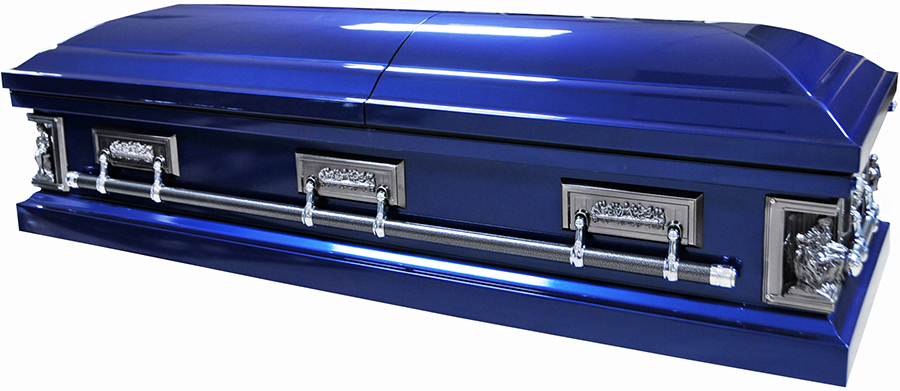 8543a - 18ga Pieta Casket, Last Supper Casket <br>Blue Finish w/ Light Blue Velvet <br>Silver Hardware