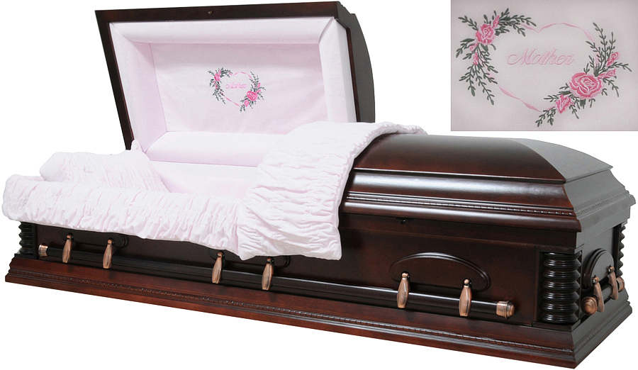 8678A -  Cherry Wood Veneer Mother Casket<br>Pink Velvet