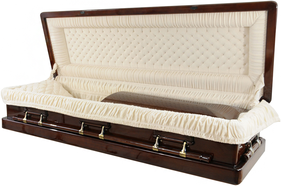 8888-FC   Full Couch W/ Foot Panel<br> Solid Mahogany Casket<br>Almond Velvet Interior