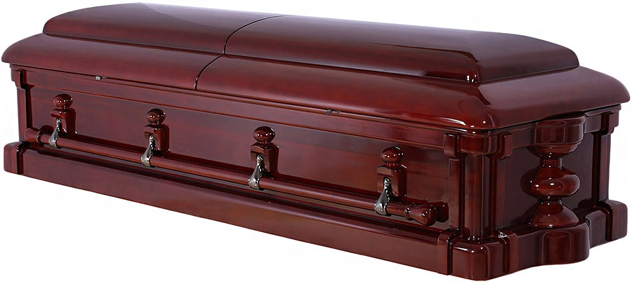 8900a - Nancy Reagan, Solid Mahogany Casket<br>Almond Velvet,compare to Marsellus- OVERSIZED VAULT