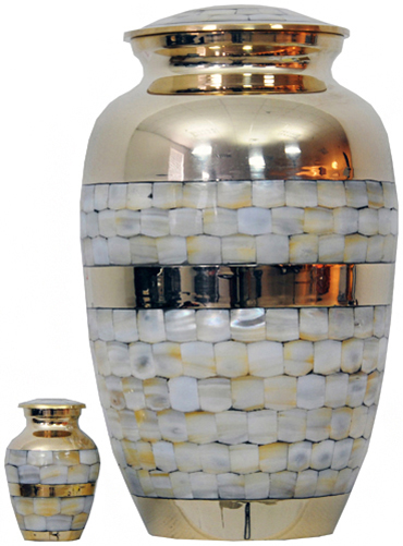 092-A - Brass Urn<br>Mother Pearl/w Gold<br>Trim