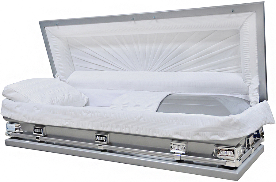 9358-32  Full Couch Silver Casket<br>White Crepe Interior w/ Foot Panel<br> 32