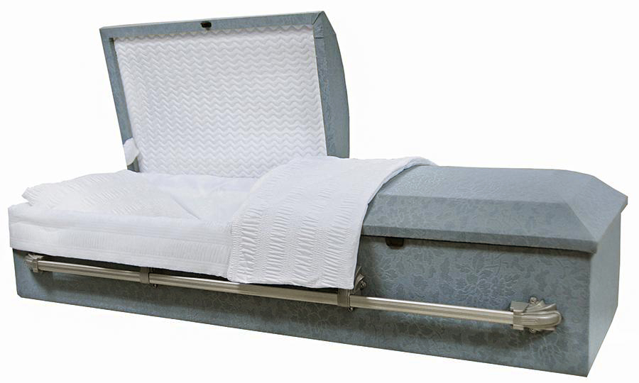 9367 - Gray Cloth Covered Cremation Casket<br>White Crepe Interior