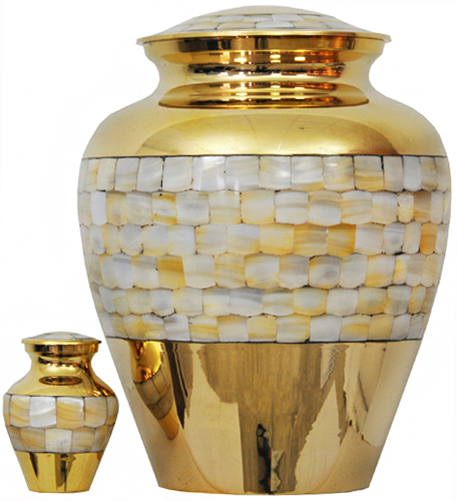 094-A - Brass Urn<br>Gold/w Mother Pearl<br>Trim