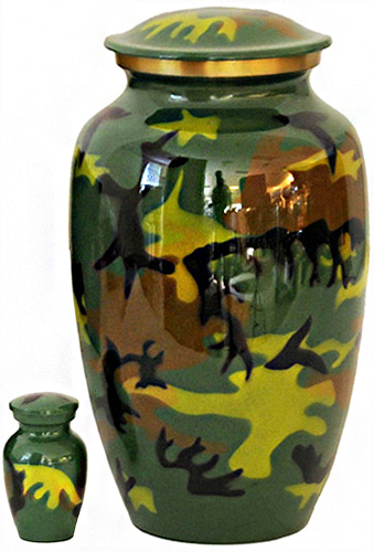 319-A - Brass Urn<br>Green Camouflage/w<br>Gold Trim